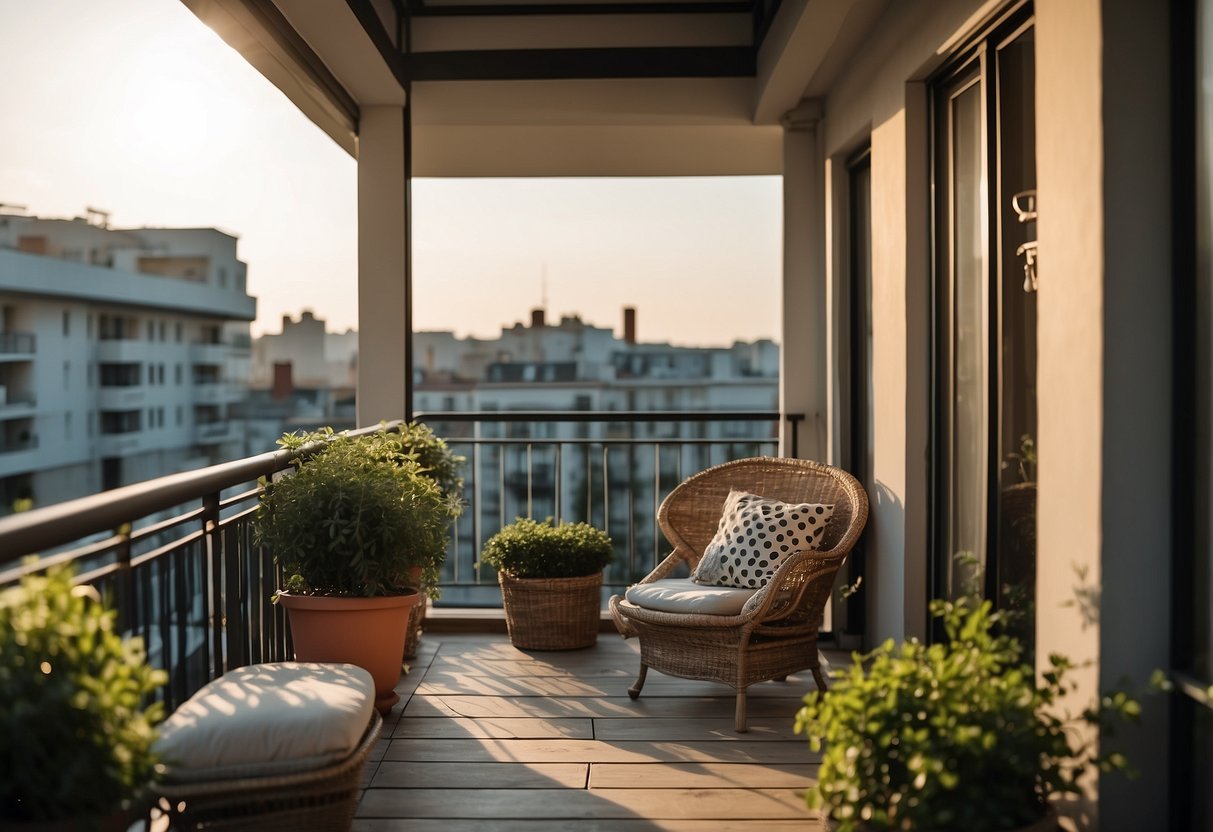 A small and simple balcony decorated with themed spaces