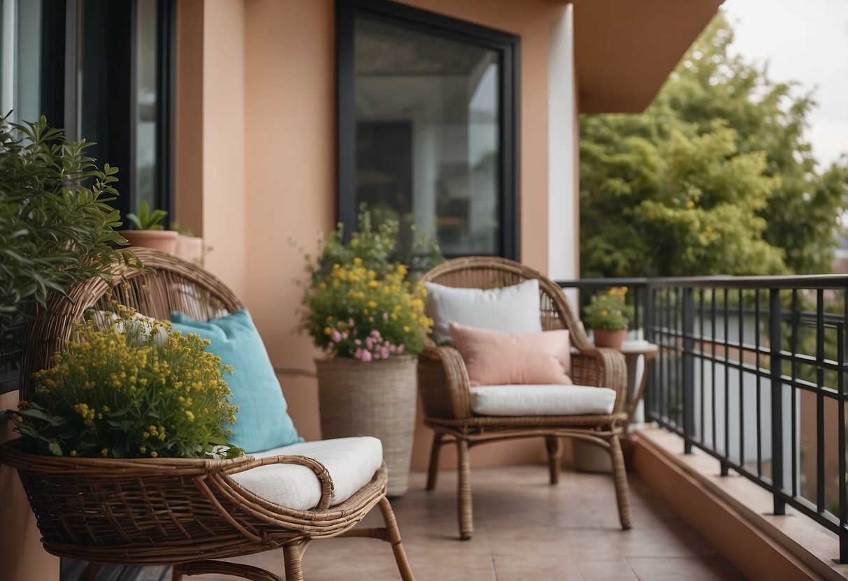 A small and simple balcony with furniture and decorative accessories
