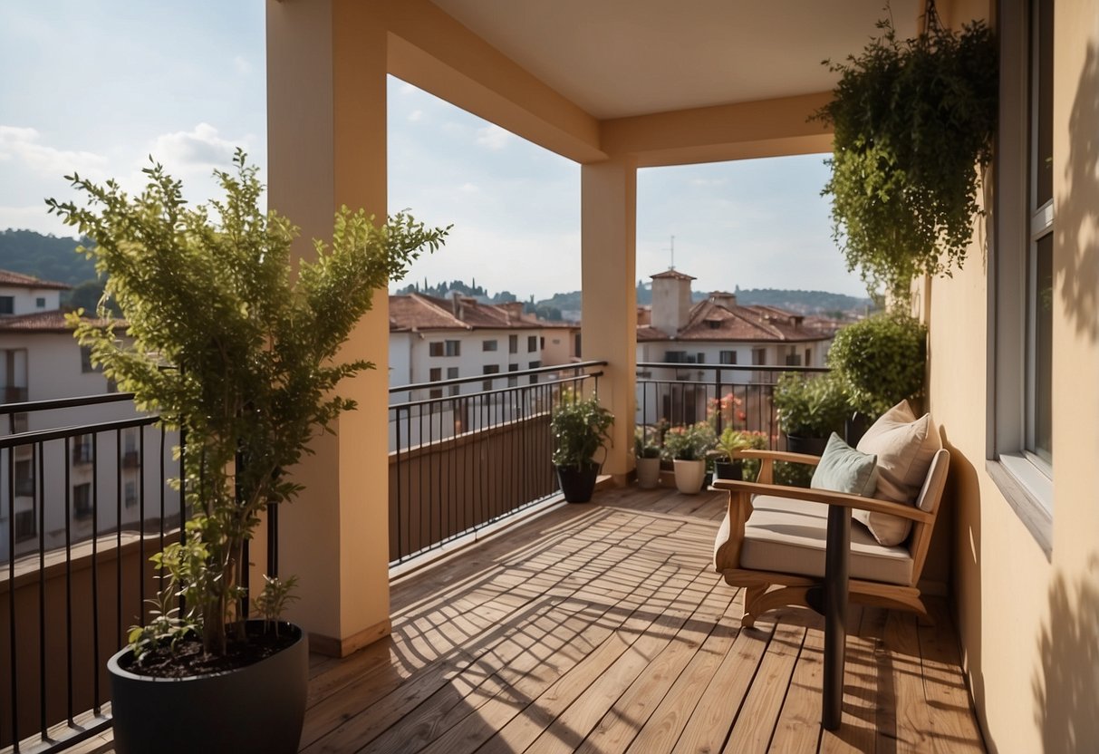 A small and simple balcony with choice materials and finishes for decoration